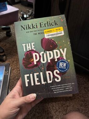 The Poppy Fields by Nikki Erlick - Green Cover with Pink Poppies